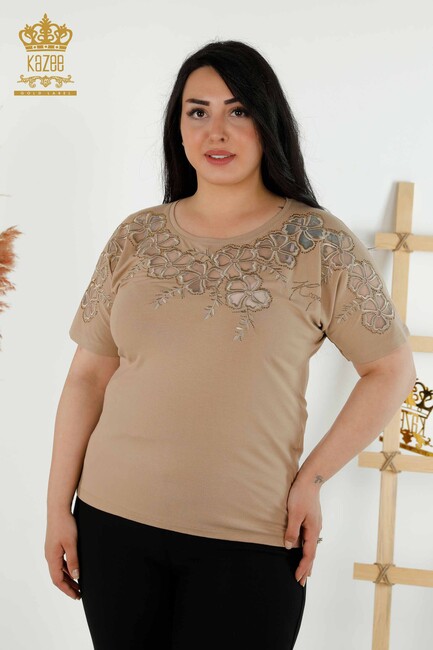 Women's Blouse Tulle Detailed Beige - 79049 | KAZEE - Thumbnail