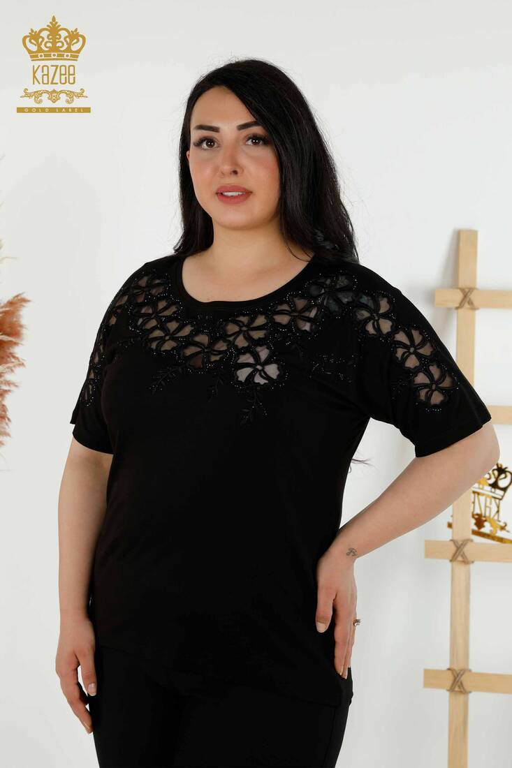 Women's Blouse Tulle Detailed Black - 79049 | KAZEE