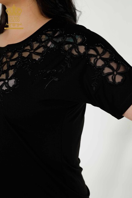 Women's Blouse Tulle Detailed Black - 79049 | KAZEE - Thumbnail