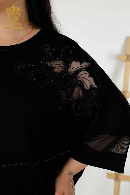 Women's Blouse Tulle Detailed Black - 79057 | KAZEE - Thumbnail