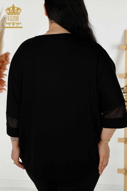 Women's Blouse Tulle Detailed Black - 79057 | KAZEE - Thumbnail