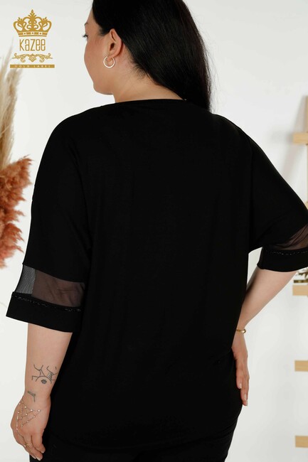 Women's Blouse Tulle Detailed Black - 79100 | KAZEE - Thumbnail