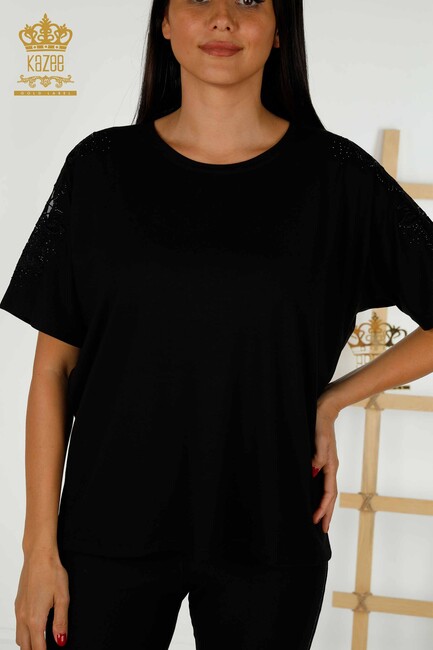 Women's Blouse Tulle Detailed Black - 79390 | KAZEE - Thumbnail