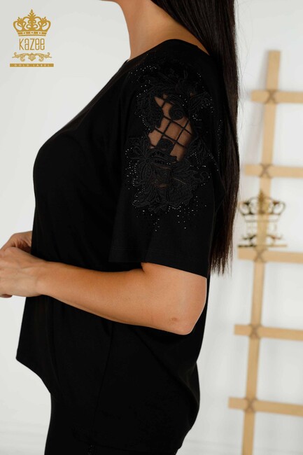 Women's Blouse Tulle Detailed Black - 79390 | KAZEE - Thumbnail