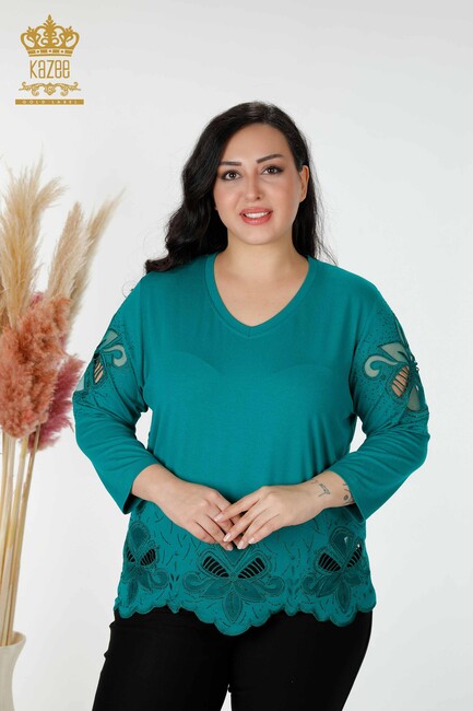 Women's Blouse Tulle Detailed Green - 77927 | KAZEE - Thumbnail