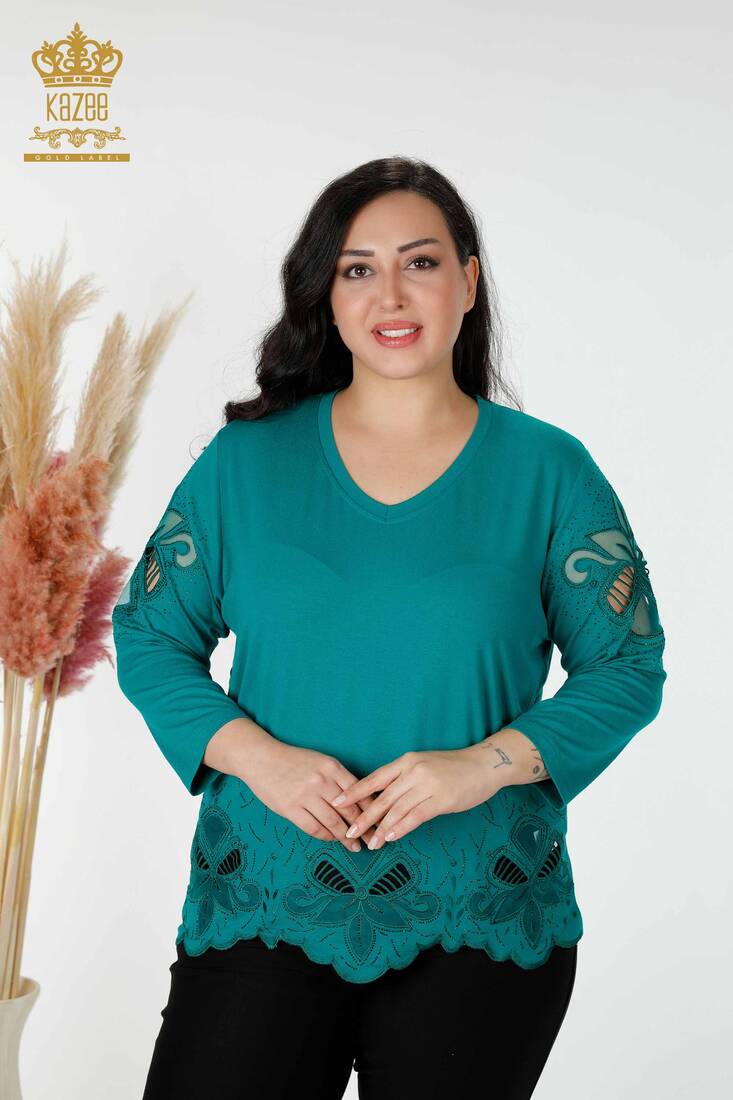 Women's Blouse Tulle Detailed Green - 77927 | KAZEE