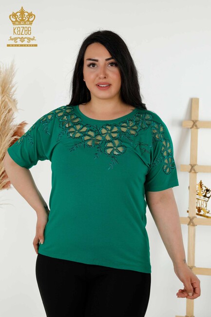 Women's Blouse Tulle Detailed Green - 79049 | KAZEE - Thumbnail