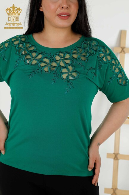 Women's Blouse Tulle Detailed Green - 79049 | KAZEE - Thumbnail