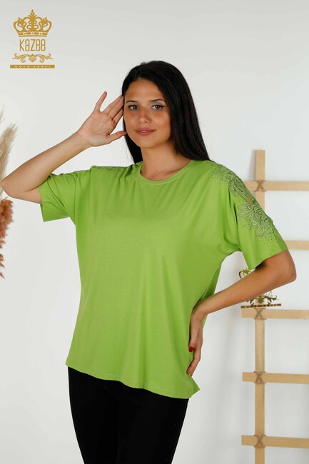 Women's Blouse Tulle Detailed Green - 79390 | KAZEE - Thumbnail