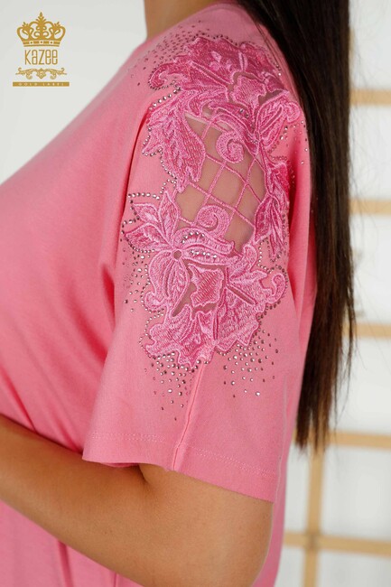 Women's Blouse Tulle Detailed Pink - 79390 | KAZEE - Thumbnail