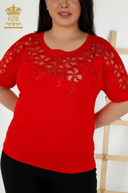 Women's Blouse Tulle Detailed Red - 79049 | KAZEE - Thumbnail