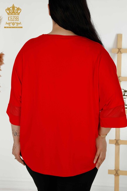 Women's Blouse Tulle Detailed Red - 79057 | KAZEE - Thumbnail