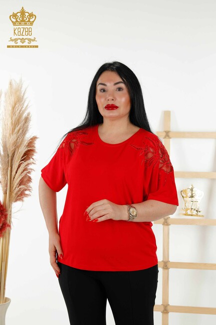 Women's Blouse Tulle Detailed Red - 79142 | KAZEE - Thumbnail