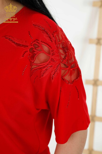 Women's Blouse Tulle Detailed Red - 79142 | KAZEE - Thumbnail