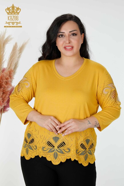 Women's Blouse Tulle Detailed Saffron - 77927 | KAZEE - Thumbnail