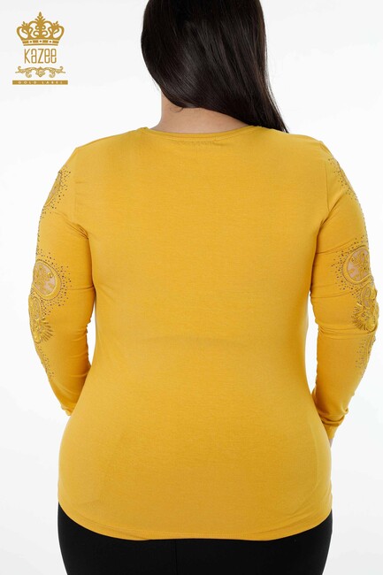 Women's Blouse Tulle Detailed Saffron - 79008 | KAZEE - Thumbnail