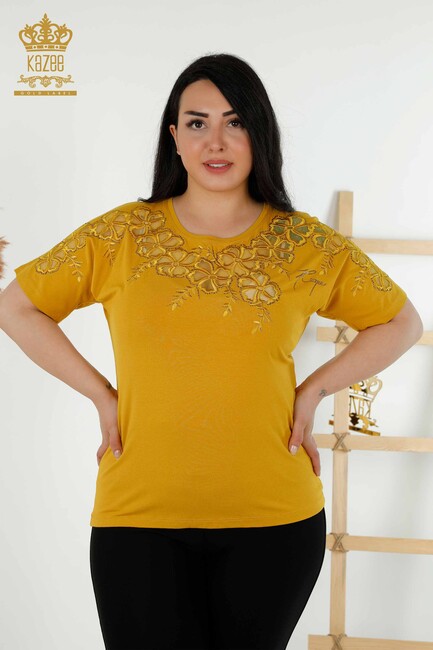 Women's Blouse Tulle Detailed Saffron - 79049 | KAZEE - Thumbnail