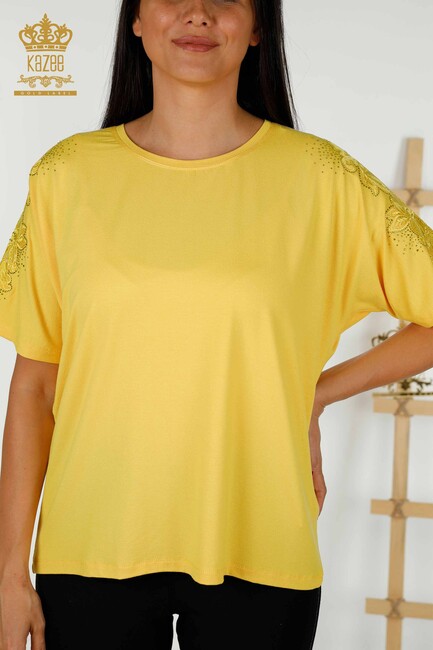 Women's Blouse Tulle Detailed Yellow - 79390 | KAZEE - Thumbnail