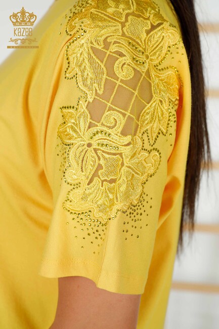 Women's Blouse Tulle Detailed Yellow - 79390 | KAZEE - Thumbnail