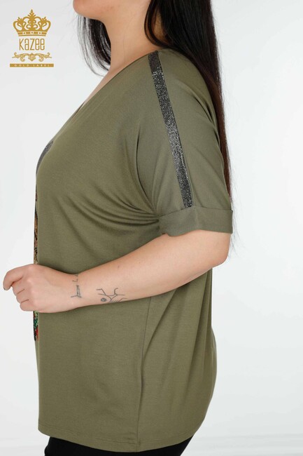 Women's Blouse V Neck Khaki - 78913 | KAZEE - Thumbnail