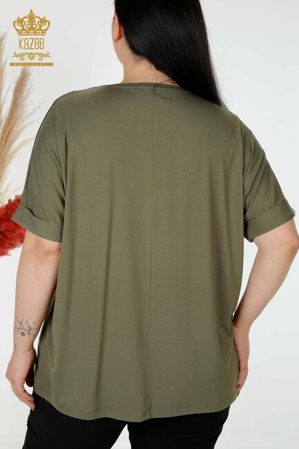 Women's Blouse V Neck Khaki - 78913 | KAZEE - Thumbnail