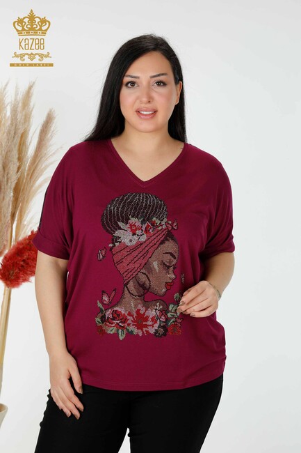 Women's Blouse V-Neck Purple - 78913 | KAZEE - Thumbnail