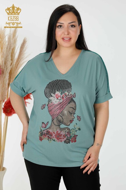 Women's Blouse V Neck Mint - 78913 | KAZEE - Thumbnail