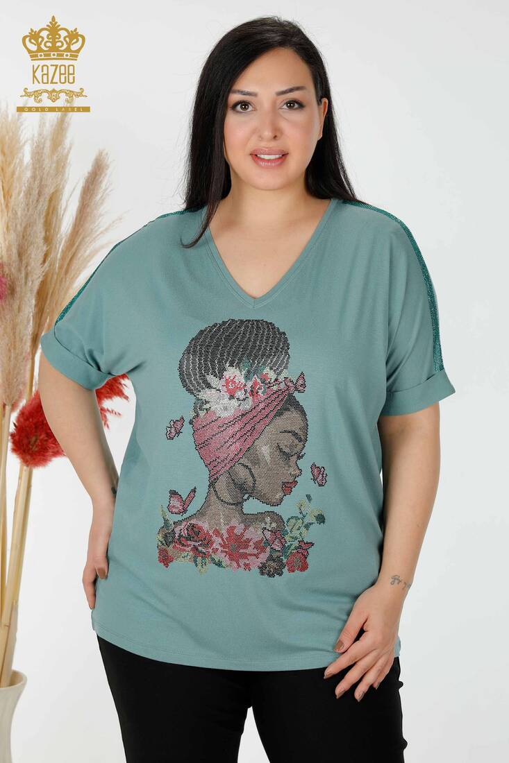 Women's Blouse V Neck Mint - 78913 | KAZEE