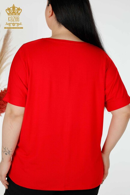 Women's Blouse V Neck Red - 78913 | KAZEE - Thumbnail