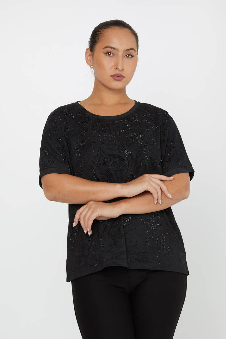 Women's Blouse Stone Detail Black - 79990 | KAZEE