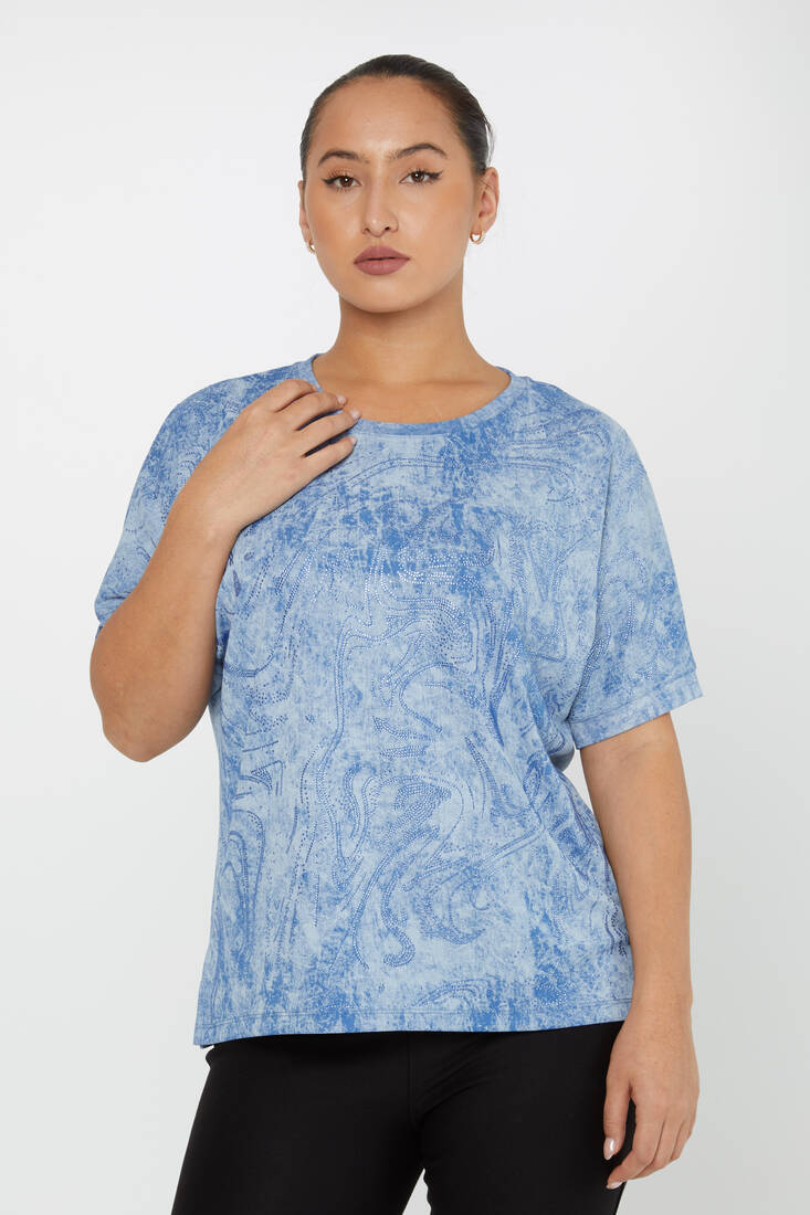 Women's Blouse Stone Detail Blue - 79990 | KAZEE