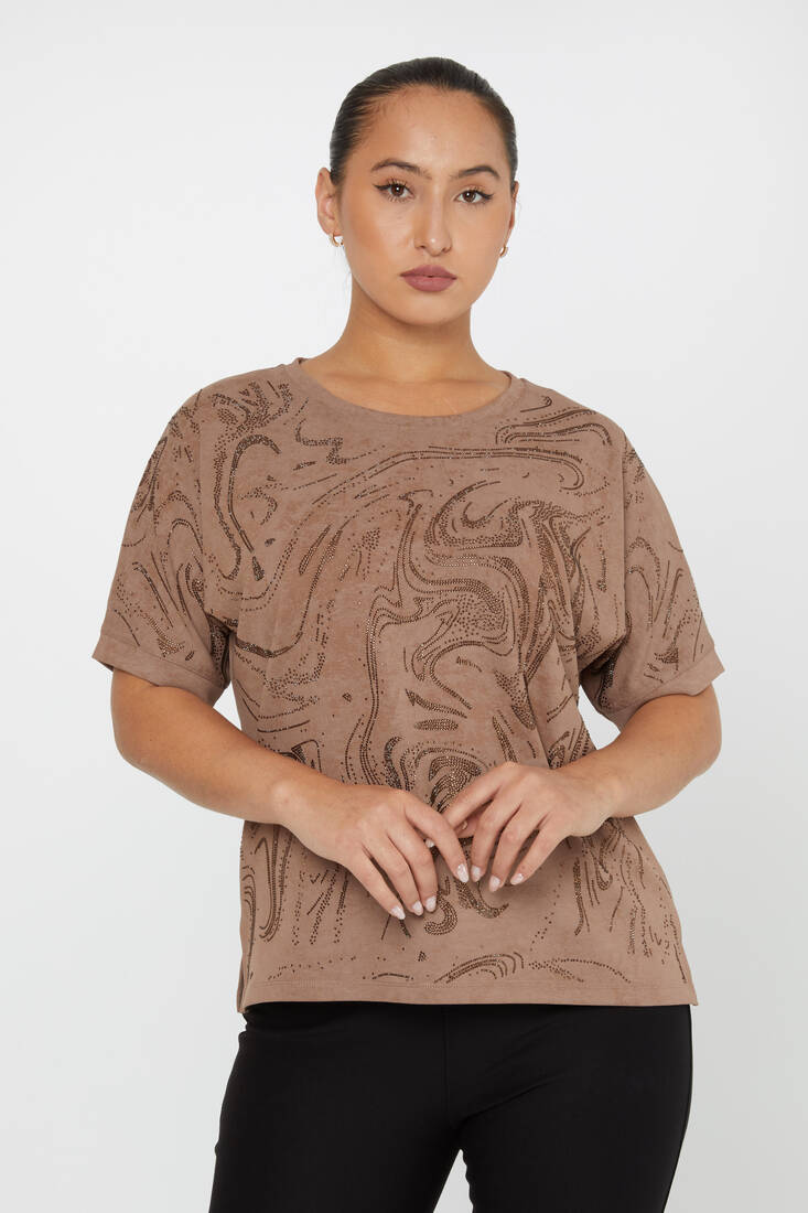 Women's Blouse Stone Detailed Mink - 79990 | KAZEE