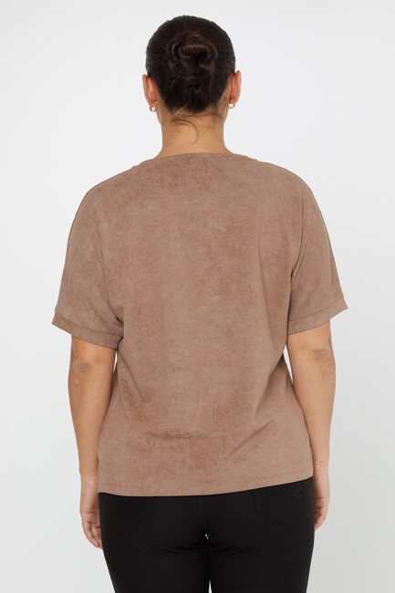 Women's Blouse Stone Detailed Mink - 79990 | KAZEE - Thumbnail