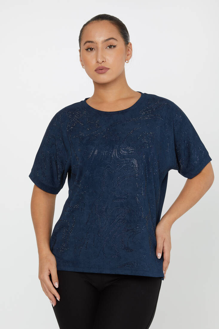 Women's Blouse Stone Detailed Navy Blue - 79990 | KAZEE