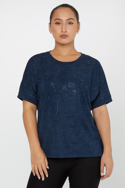 Women's Blouse Stone Detailed Navy Blue - 79990 | KAZEE - Thumbnail