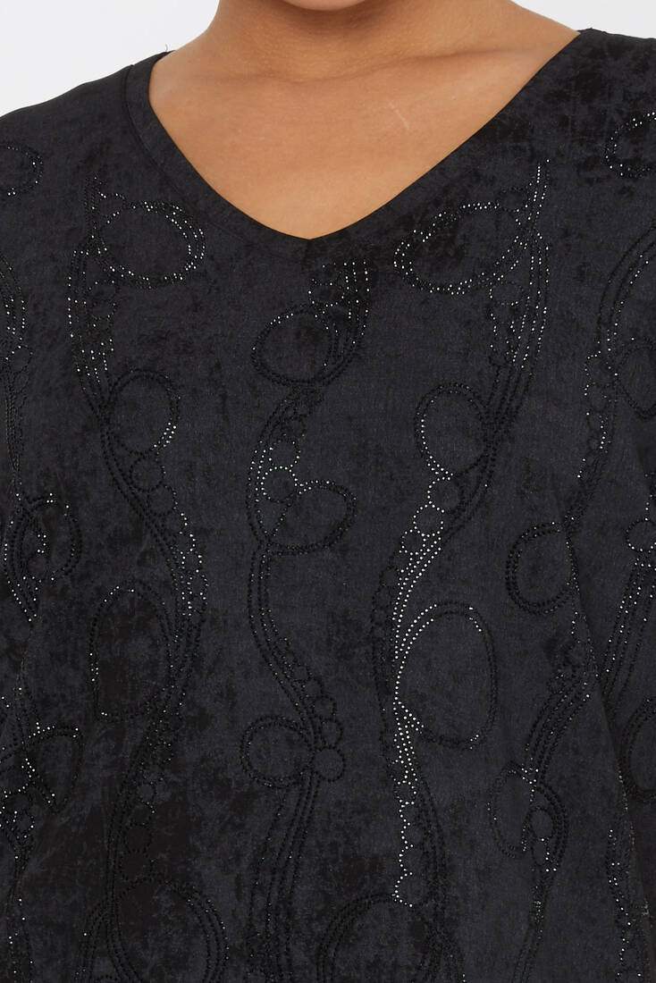 Women's Blouse Stone Detailed V Neck Black - 79991 | KAZEE