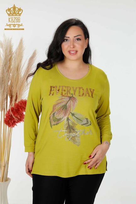 Women's Blouse with Text Detailed Pistachio Green - 77913 | KAZEE - Thumbnail