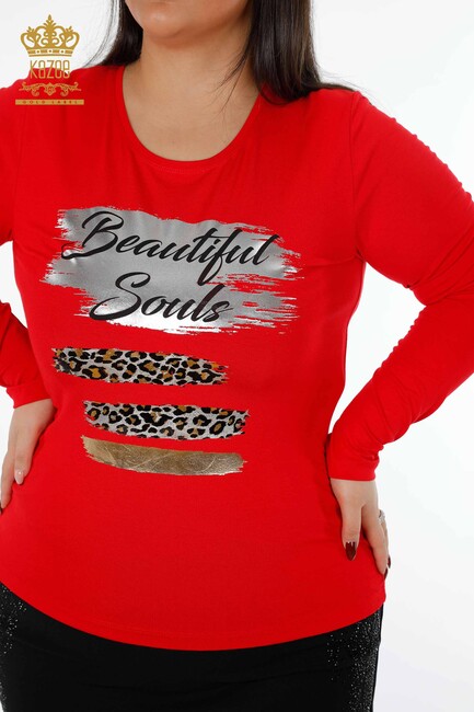 Women's Blouse Red with Text Detailed - 79012 | KAZEE - Thumbnail