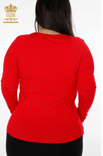 Women's Blouse Red with Text Detailed - 79012 | KAZEE - Thumbnail