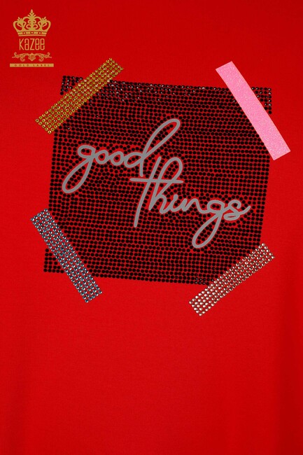 Women's Blouse Red with Text Detailed - 79323 | KAZEE - Thumbnail