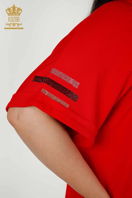 Women's Blouse Red with Text Detailed - 79323 | KAZEE - Thumbnail