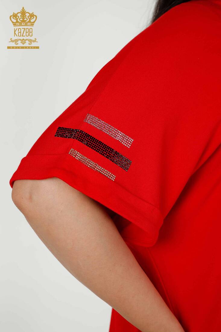 Women's Blouse Red with Text Detailed - 79323 | KAZEE