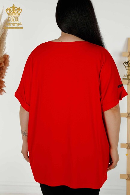 Women's Blouse Red with Text Detailed - 79323 | KAZEE - Thumbnail