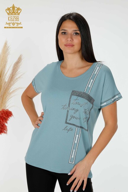 Women's Blouse Written Blue - 78919 | KAZEE - Thumbnail