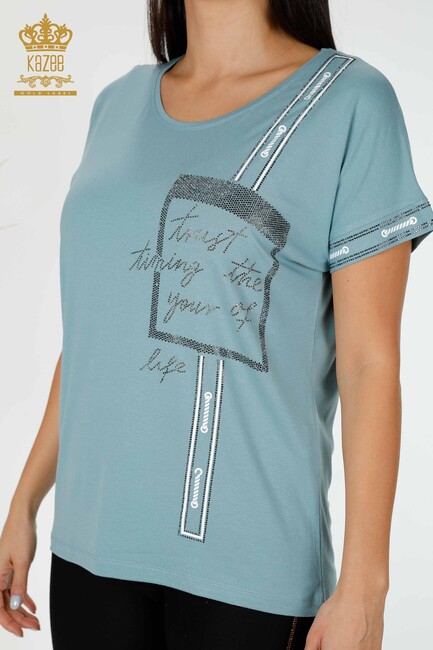 Women's Blouse Written Blue - 78919 | KAZEE - Thumbnail