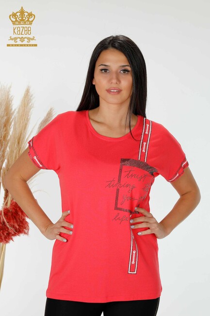 Women's Blouse Written Coral - 78919 | KAZEE - Thumbnail