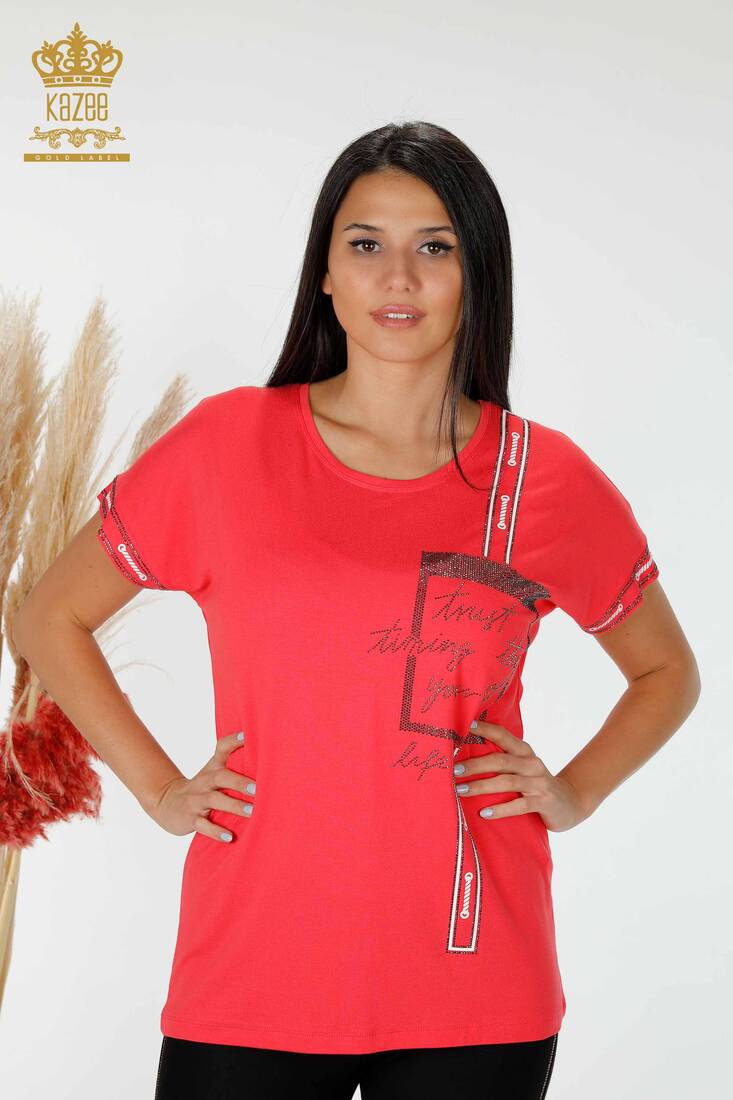 Women's Blouse Written Coral - 78919 | KAZEE