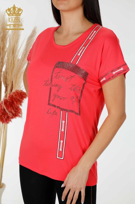 Women's Blouse Written Coral - 78919 | KAZEE - Thumbnail