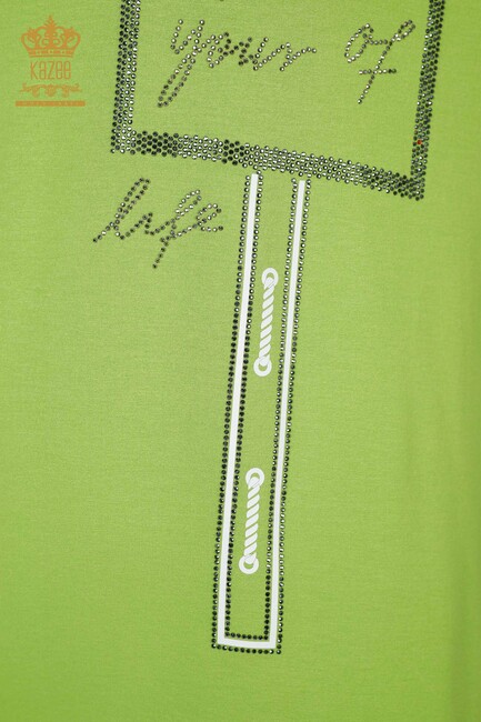 Women's Blouse Written Pistachio Green - 78919 | KAZEE - Thumbnail