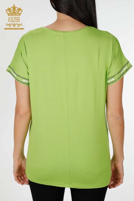 Women's Blouse Written Pistachio Green - 78919 | KAZEE - Thumbnail